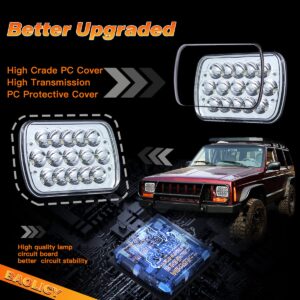 BAOLICY 5x7 H6054 LED Headlights DOT Approved Hi/Low Sealed Beam 7x6 H5054 H6052 6053 Rectangular Chrome Headlights 2PCS 45W for Jeep XJ YJ MJ Ford Probe Chevy S10 Off-Road Truck Van Sedans