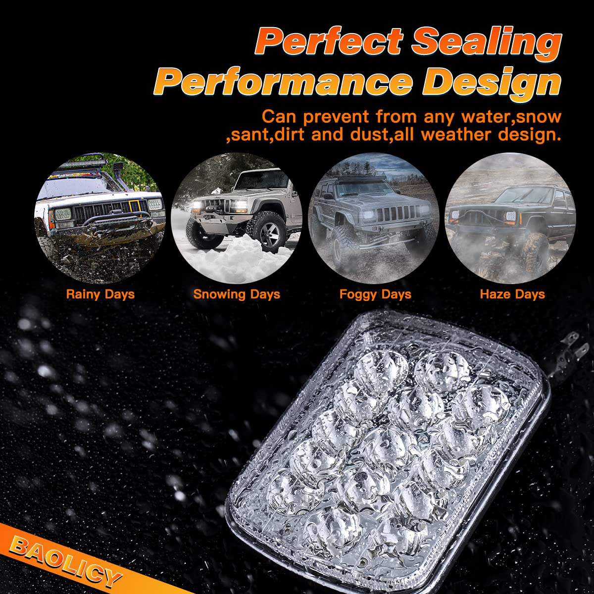 BAOLICY 5x7 H6054 LED Headlights DOT Approved Hi/Low Sealed Beam 7x6 H5054 H6052 6053 Rectangular Chrome Headlights 2PCS 45W for Jeep XJ YJ MJ Ford Probe Chevy S10 Off-Road Truck Van Sedans