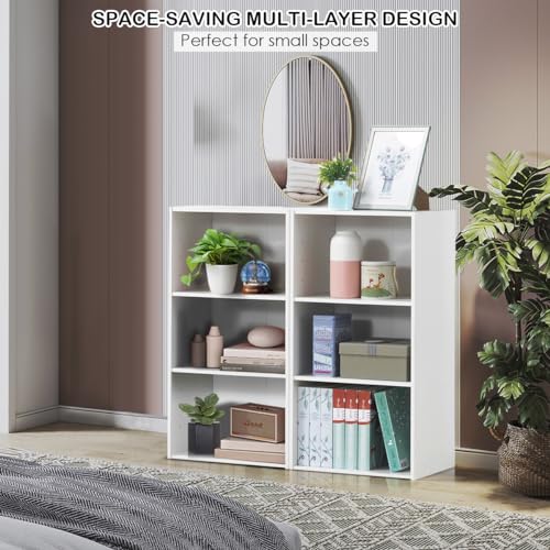 Giantex 2 Pieces 3 Shelf Bookcase Book Shelves Open Storage Cabinet Multi-Functional Home Office Bedroom Furniture Display Bookcases, White