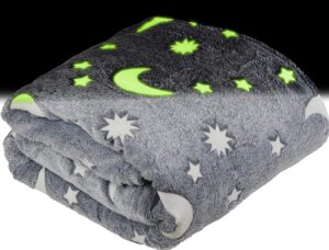 soft throw blanket camping blanket gifts for boys and kids ages 4-14 and for grandkids - [gray] glow in the dark 50 x 60 inches fun, cozy fleece throw blankets