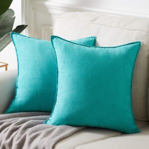 fancy homi 2 packs premium faux suede decorative throw pillow covers, super soft square pillow case,solid cushion cover for couch/sofa/bedroom (16"x 16",set of 2, turquoise)