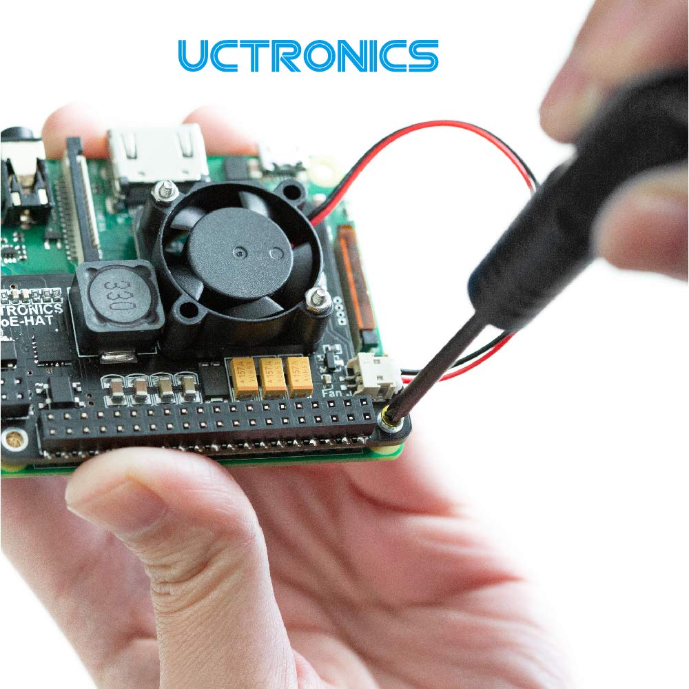 UCTRONICS PoE hat for Raspberry Pi, 5V 2.5A Max 802.3af Compliant, Mini Power Over Ethernet Expansion Board with Cooling Fan for Raspberry Pi 4B, 3B+