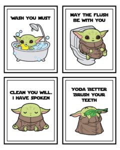 silly goose gifts this is the way bounty hunter bathroom wall art print set - baby yoda movie themed bathroom decor - funny bathroom reminders quotes - posters for walls - set of 4 (baby yoda)