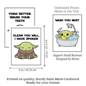 Silly Goose Gifts This Is The Way Bounty Hunter Bathroom Wall Art Print Set - Baby Yoda Movie Themed Bathroom Decor - Funny Bathroom Reminders Quotes - Posters for Walls - Set of 4 (Baby Yoda)