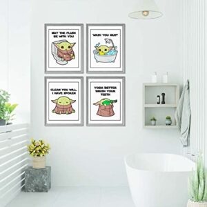 Silly Goose Gifts This Is The Way Bounty Hunter Bathroom Wall Art Print Set - Baby Yoda Movie Themed Bathroom Decor - Funny Bathroom Reminders Quotes - Posters for Walls - Set of 4 (Baby Yoda)