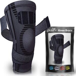 pure support knee brace with straps, compression sleeve for running, arthritis pain, sports