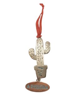 cactus miniature ornament with arizona tag silver charm arizona souvenir southwest mini holiday decorations