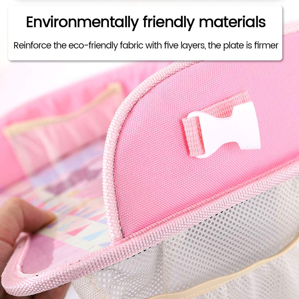 Cherry Juilt Car Seat Organizer Kids Travel Safety Seat Tray for Kids Toddlers Activities in Car Seat, Stroller, Airplane Touch Screen iPad Holder Waterproof Dry Erase Side Pocket (Pink)