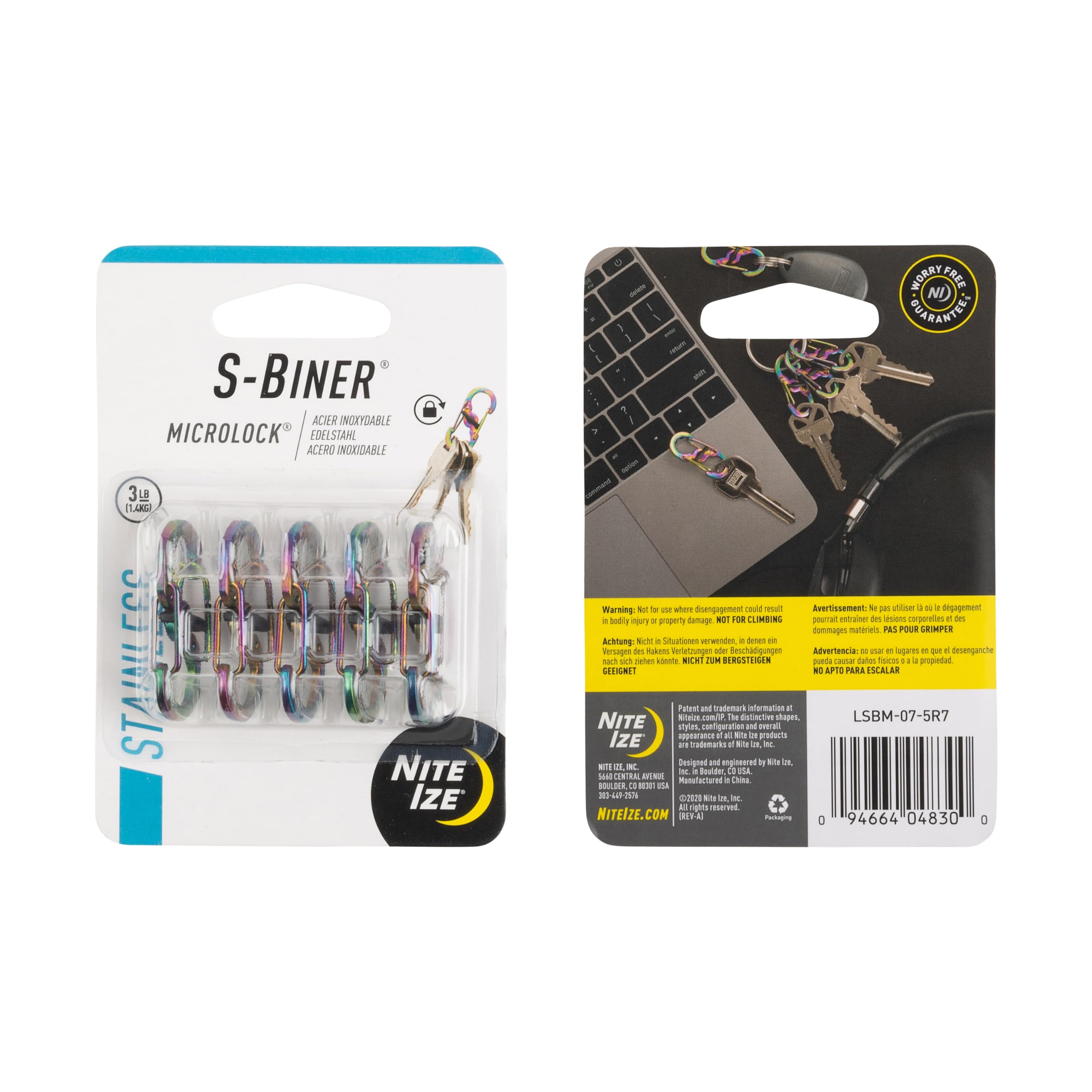 Nite Ize S-Biner MicroLock - Mini Carabiner Clips for Keychain Organizers & Travel Accessories - Mini S-Biners - Small Carabiners with Secure Lock - Stainless Steel, 5-Pack