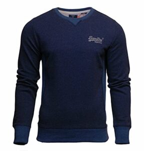 superdry mens orange label interest crew sweatshirt, slim fit, crew neckline midnight blue grit size m