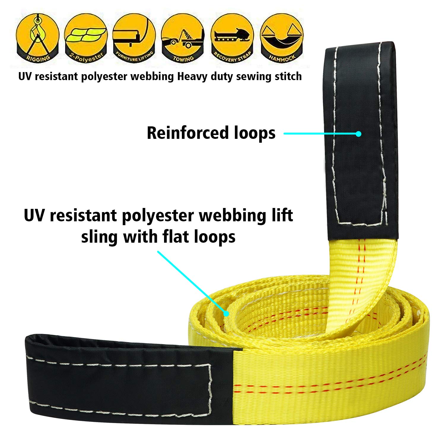 Lift Sling Webbing Straps Robbor 2 inch 7 Foot Tree Saver Winch Straps 13,000 Lbs Lift Sling w/Reinforced Eyes Heavy Duty Recovery ATV UTV Tow Straps 4 PK