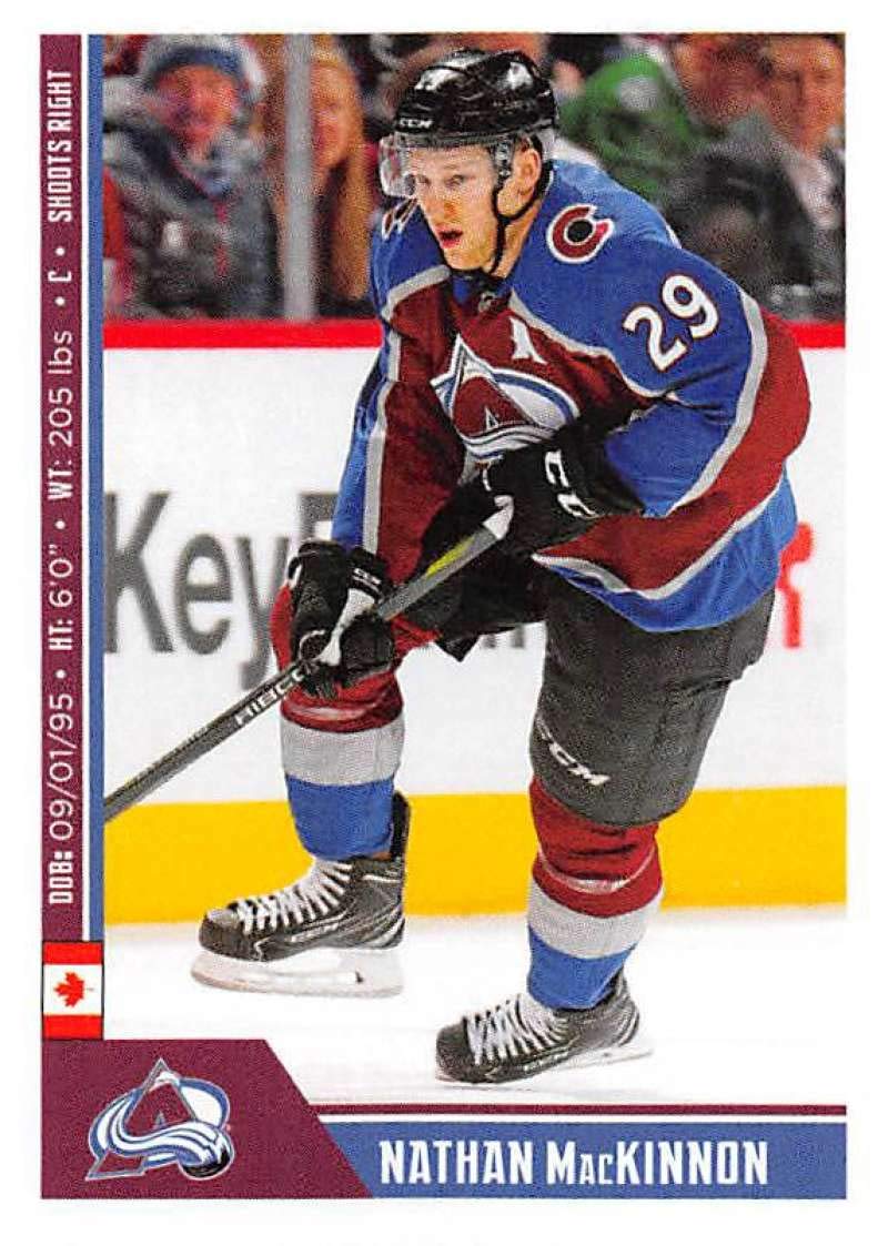 2018-19 Panini NHL Stickers Collection #344 Nathan MacKinnon Colorado Avalanche Official Hockey Sticker (smaller than a regular card)