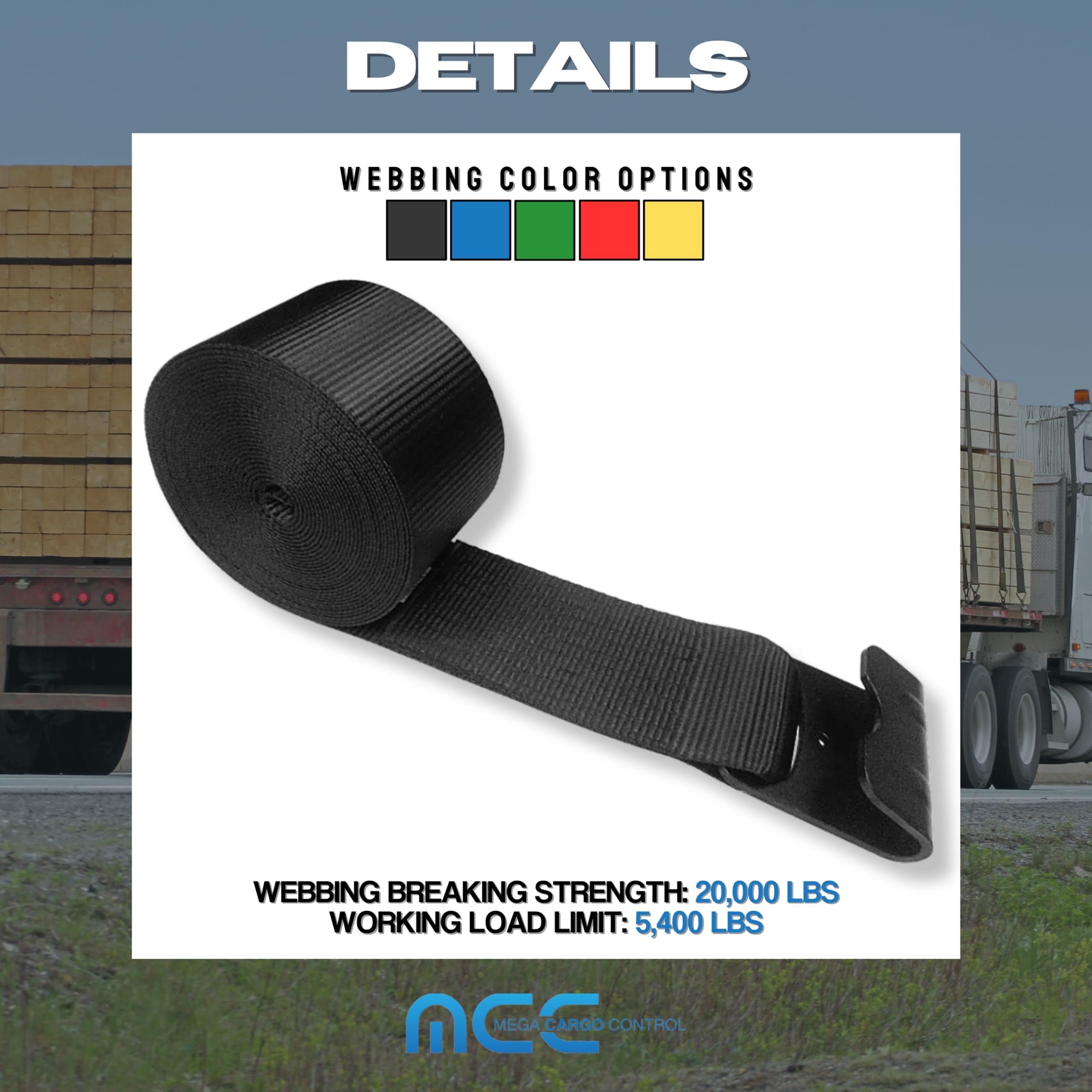 4" x 30' Heavy Duty Winch Straps w/Flat Hook - Pack of 10 | Black Tie Downs for Flat Bed, Truck, Farm, Utility Trailers (5400 LBS WLL)