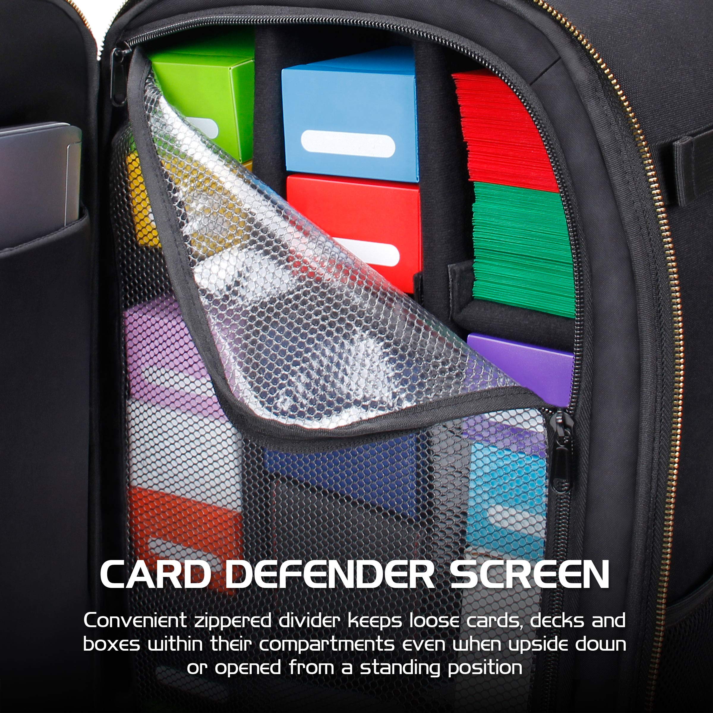 ENHANCE MTG Backpack TCG Card Storage for Deck Boxes, Sleeved Cards, Playmats, MTG Accessories - Customizable Card Organization Protected by Built-in Card Defender Screen (Black)