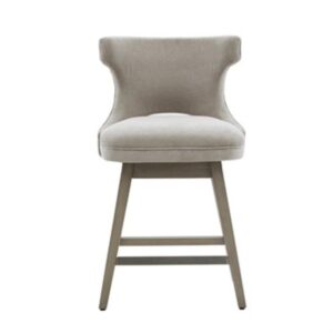 madison park emmett swivel stool-chic modern, scoop back, counter height barstool, kitchen island chair solid wood legs, silver nailhead accent, assembly required, 21" w x 22" d x 37" h, light grey