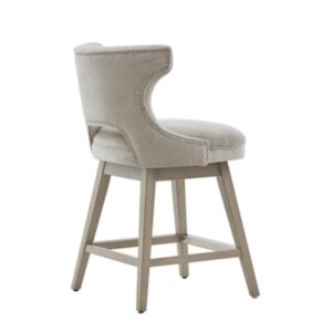 Madison Park Emmett Swivel Stool-Chic Modern, Scoop Back, Counter Height Barstool, Kitchen Island Chair Solid Wood Legs, Silver Nailhead Accent, Assembly Required, 21" W x 22" D x 37" H, Light Grey