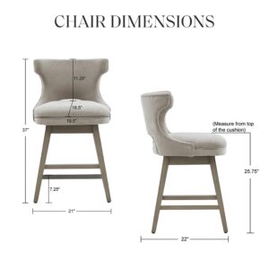 Madison Park Emmett Swivel Stool-Chic Modern, Scoop Back, Counter Height Barstool, Kitchen Island Chair Solid Wood Legs, Silver Nailhead Accent, Assembly Required, 21" W x 22" D x 37" H, Light Grey