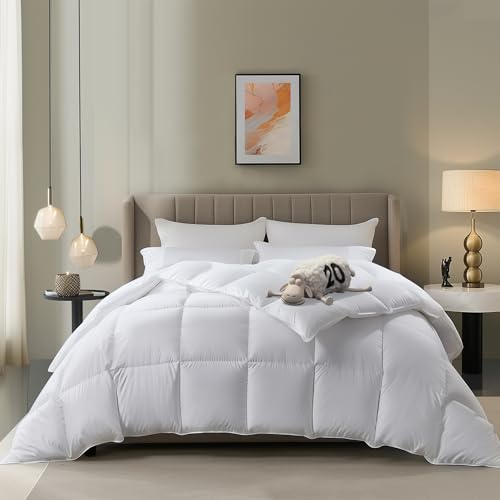 Serta White Goose Feather and White Goose Down Fiber Comforter Hotel Luxury Edition Hypoallergenic 100% Cotton, All Seasons Warmth King