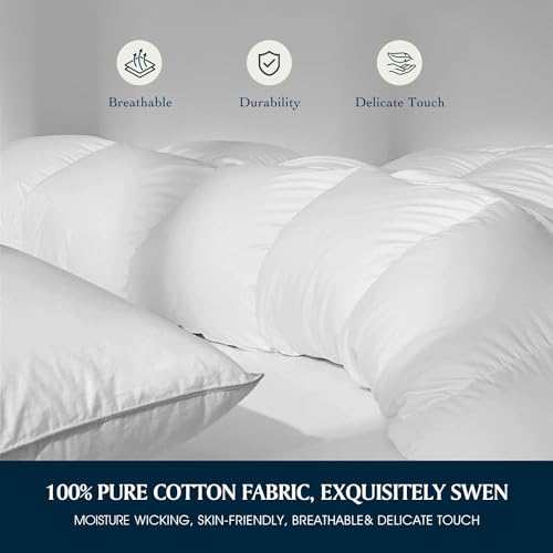 Serta White Goose Feather and White Goose Down Fiber Comforter Hotel Luxury Edition Hypoallergenic 100% Cotton, All Seasons Warmth King