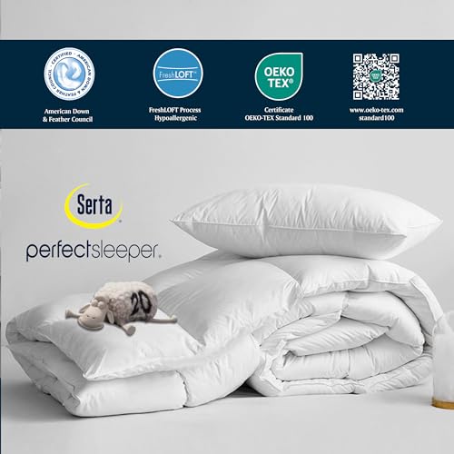 Serta White Goose Feather and White Goose Down Fiber Comforter Hotel Luxury Edition Hypoallergenic 100% Cotton, All Seasons Warmth King