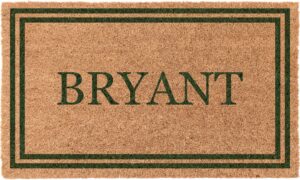 personalized front door mats outdoor - made in usa, coir welcome mats with vinyl backing for home entrance, custom gift for dad from daughter, son, low profile (22" x 36" green double bordered)
