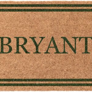 Personalized Front Door Mats Outdoor - Made in USA, Coir Welcome Mats with Vinyl Backing for Home Entrance, Custom Gift for Dad from Daughter, Son, Low Profile (22" x 36" Green Double Bordered)