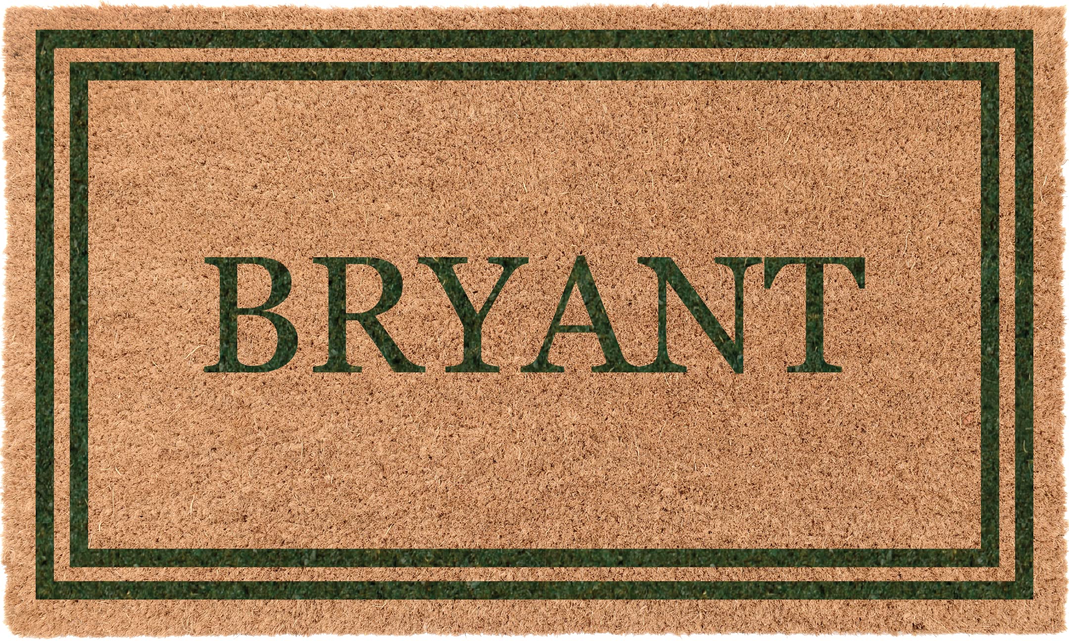 Personalized Front Door Mats Outdoor - Made in USA, Coir Welcome Mats with Vinyl Backing for Home Entrance, Custom Gift for Dad from Daughter, Son, Low Profile (22" x 36" Green Double Bordered)