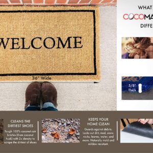 Personalized Front Door Mats Outdoor - Made in USA, Coir Welcome Mats with Vinyl Backing for Home Entrance, Custom Gift for Dad from Daughter, Son, Low Profile (22" x 36" Green Double Bordered)