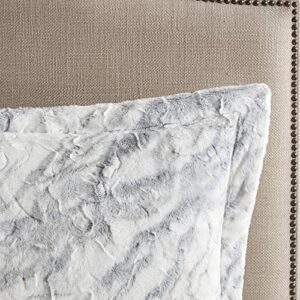 Madison Park Lana Soft Plush Comforter Set, Long Faux Faux Fur Marble Pattern, Faux Mink On The Reverse, Modern All Season Down Alternative Bedding Set with Matching Sham, King, Grey/Blue 3 Piece