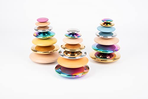 TickiT Sensory Reflective Buttons - Gold - Set of 7 - Ages 0m+ - Mirrored Discs for Babies and Toddlers - Sensory Stacking Toy