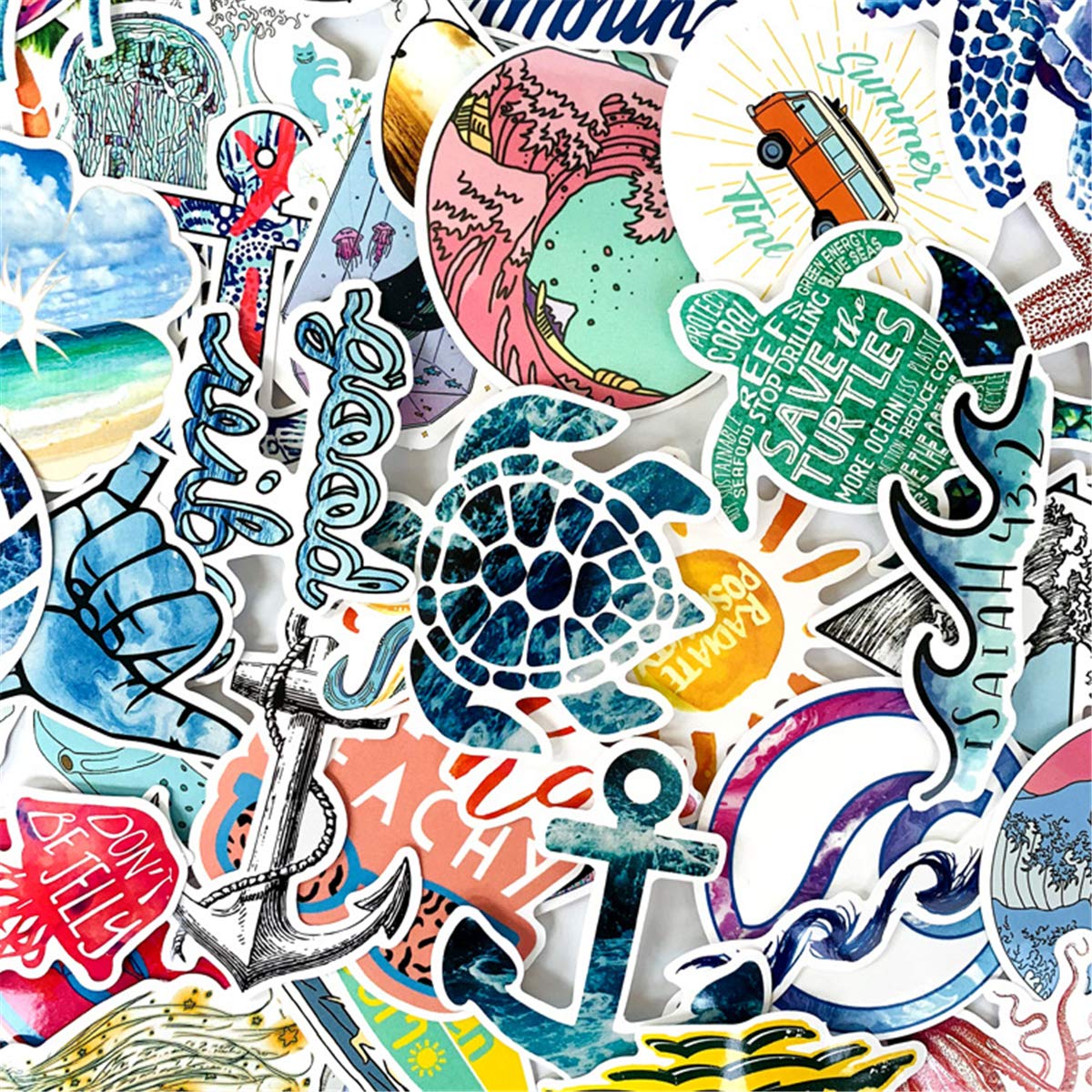 Beach Surfing Stickers 50pcs for Laptop Water Bottle Luggage Snowboard Bicycle Skateboard Decal for Kids Teens Adult Waterproof Aesthetic Stickers