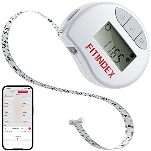 FITINDEX Smart Body Tape Measure,Bluetooth Digital Measuring Tape for Body, Soft Sewing Tape, with LED Monitor Display, Lock Pin, Retractable Button, Weight Loss, Fitness Body Measurement via App