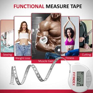 FITINDEX Smart Body Tape Measure,Bluetooth Digital Measuring Tape for Body, Soft Sewing Tape, with LED Monitor Display, Lock Pin, Retractable Button, Weight Loss, Fitness Body Measurement via App