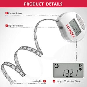 FITINDEX Smart Body Tape Measure,Bluetooth Digital Measuring Tape for Body, Soft Sewing Tape, with LED Monitor Display, Lock Pin, Retractable Button, Weight Loss, Fitness Body Measurement via App