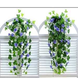 yimeezuyu artificial vines 2pcs artificial morning glory trumpet flower vine fake green plant home garden wall fence outdoor wedding hanging baskets decor