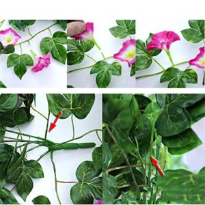 Yimeezuyu Artificial Vines 2pcs Artificial Morning Glory Trumpet Flower Vine Fake Green Plant Home Garden Wall Fence Outdoor Wedding Hanging Baskets Decor