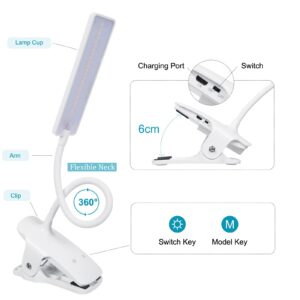 deaunbr LED Reading Light with Clip USB Rechargeable Book Lights, Eye Protection 24 LEDs Flexible Neck Night Bed Lamp, Touch Control Portable Clamp Desk Lamps for Bed Headboard, Computers