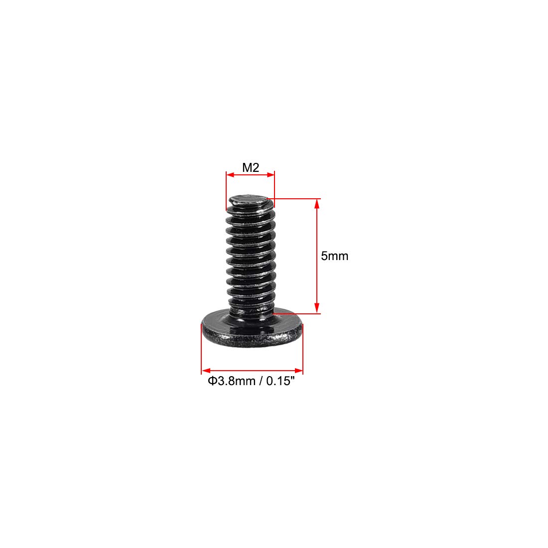 uxcell M2x5mm Phillips Screw Fastener Black 3.8mm Dia Screw Head for Laptop PC TV Fan Switch 200pcs