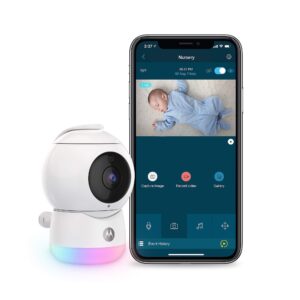 motorola peekaboo wifi 1080p video baby monitor - multi-color night light, two-way audio, infrared night vision – 360 degree remote pan scan and digital zoom/tilt, soothing sounds & lullabies