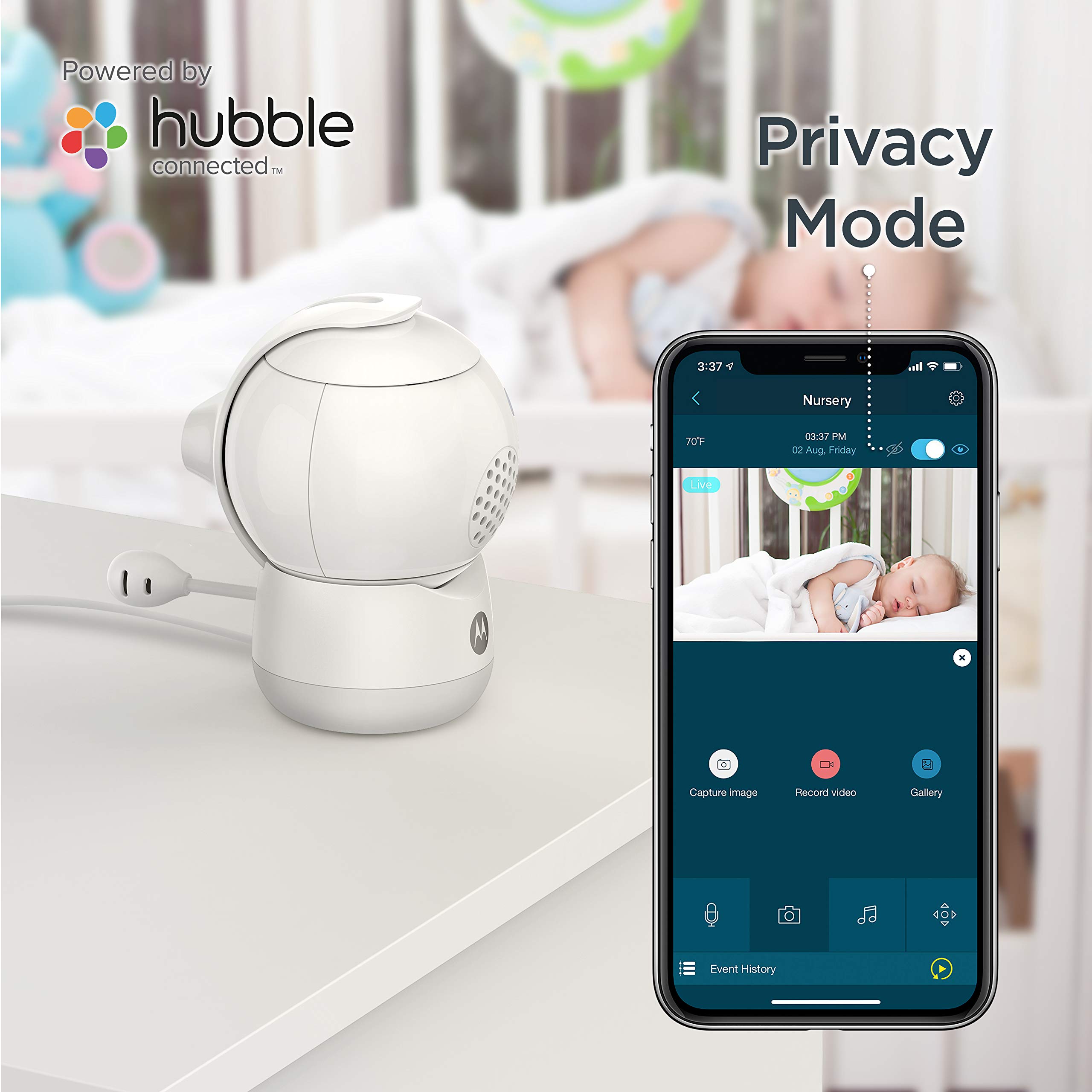 Motorola Peekaboo WiFi 1080p Video Baby Monitor - Multi-Color Night Light, Two-Way Audio, Infrared Night Vision – 360 Degree Remote Pan Scan and Digital Zoom/Tilt, Soothing Sounds & Lullabies