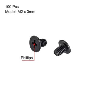 uxcell M2x3mm Phillips Screw Fastener Black 3.8mm Dia Screw Head for Laptop PC TV Fan Switch 100pcs