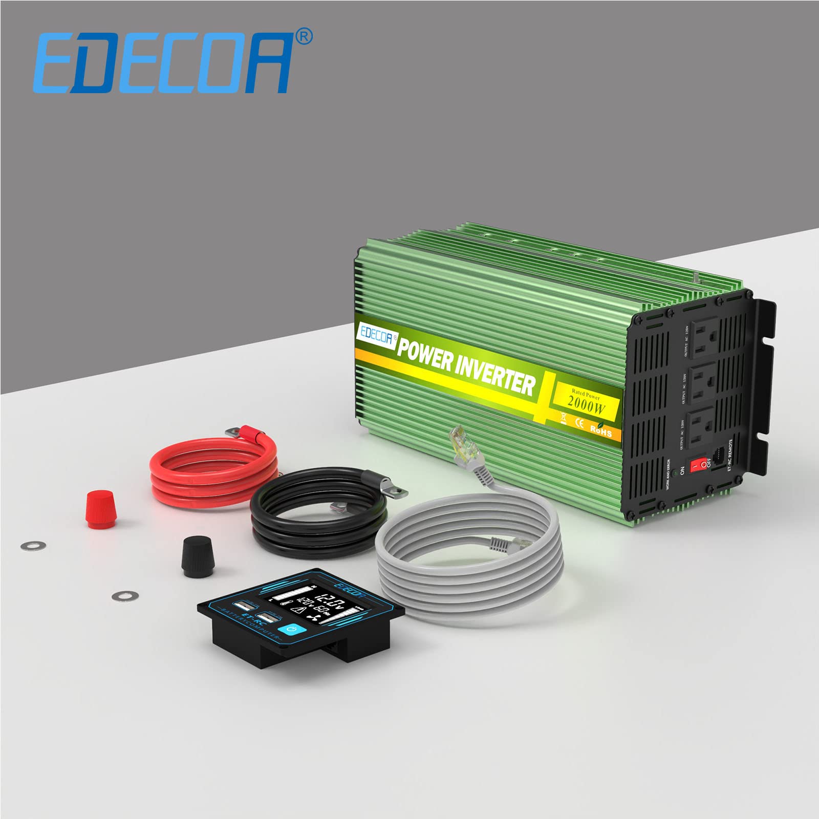 EDECOA 2000W Power Inverter 12V DC to 110V 120V AC 2000 Watts with Remote Control LCD Display USB 3 Outlets for Cars, Trucks, RVs, Rural Cabins