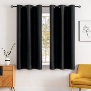 miulee blackout curtains room darkening thermal insulated drapes solid window treatment set grommet top light blocking curtain for living room/bedroom 2 panels 42 x 63 inch, black