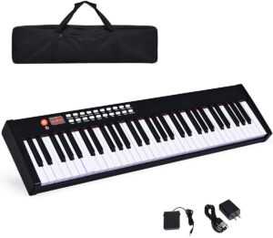 costzon bx-ii 61-key portable keyboard piano, electric keyboard digital piano w/semi weighted keys, usb/midi keyboard, sustain pedal, power supply & carrying case for beginners adults kids, black