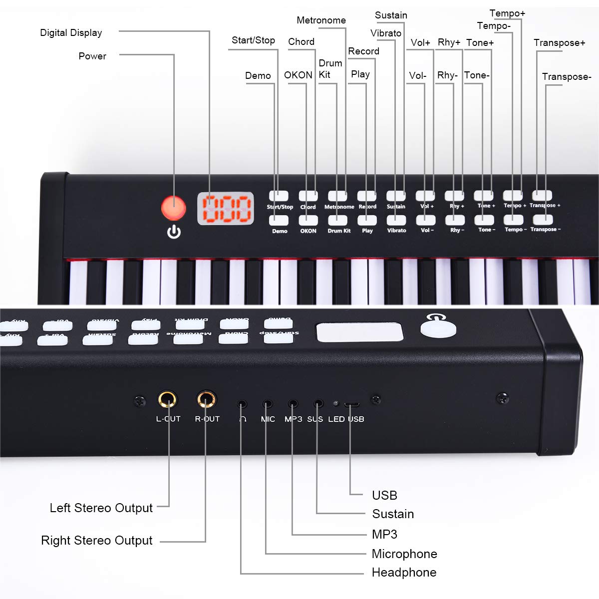 Costzon BX-II 88-Key Portable Touch Sensitive Digital Piano, Upgraded Electric Keyboard with MIDI/USB Keyboard, Bluetooth, Dynamics Adjustment, Sustain Pedal, Power Supply, and Black Handbag (Black)