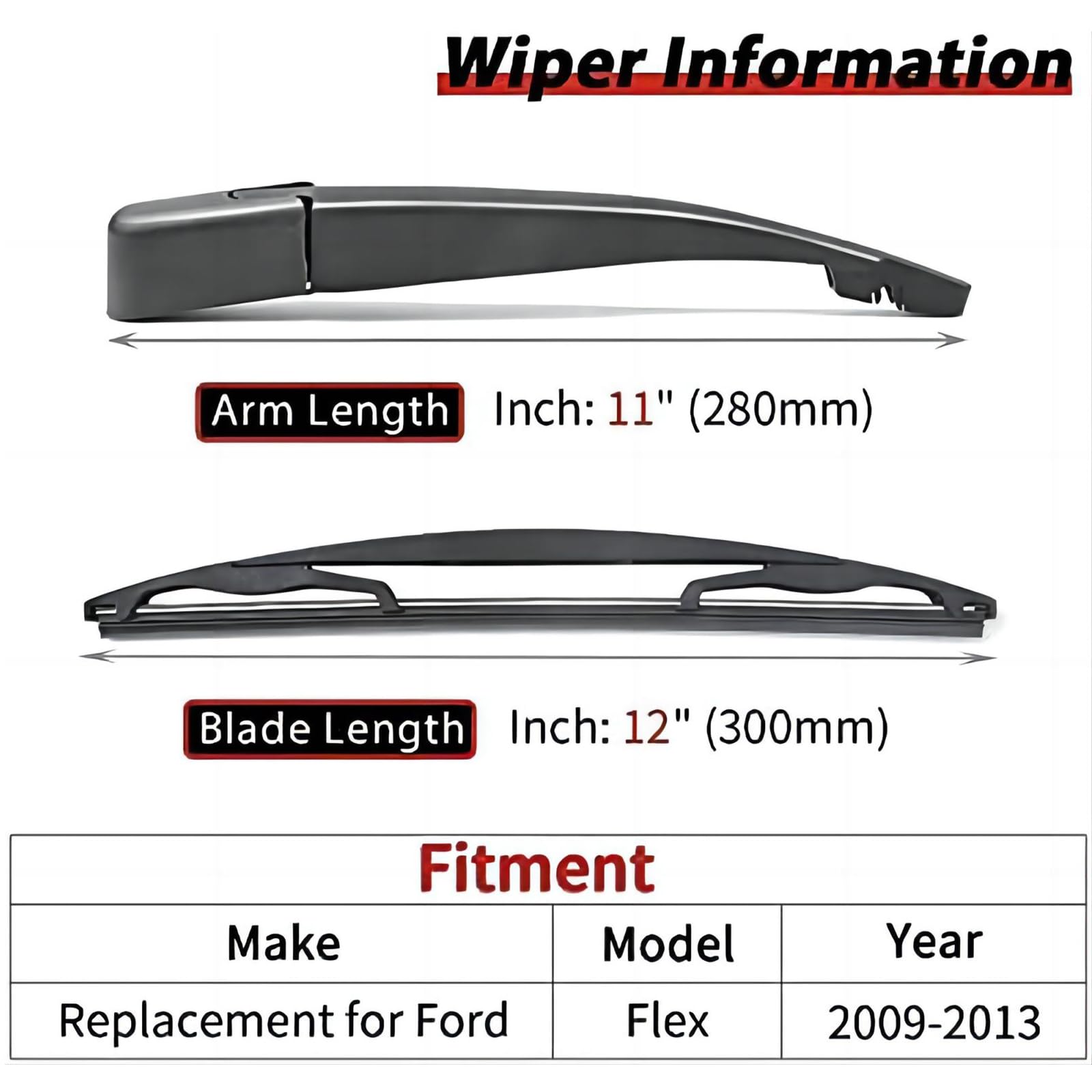 Replacement for Ford Flex 2009-2013, Rear Windshield Back Wiper Arm blade Set - OTUAYAUTO Factory OEM Replacement 85241-48080