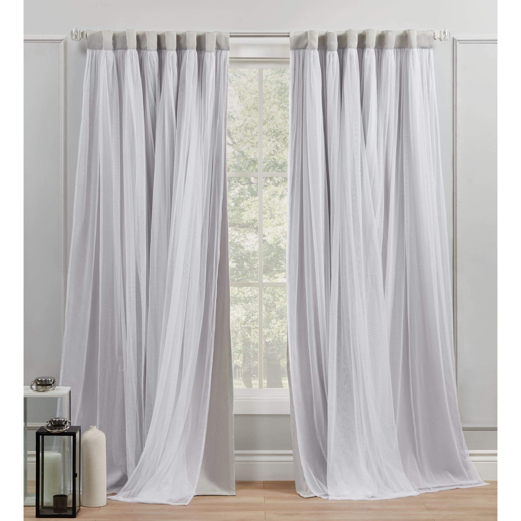 Exclusive Home Catarina Layered Solid Room Darkening Blackout and Sheer Hidden Tab/Rod Pocket Top Curtain Panel Pair, 52"x96", Cloud Grey, Set of 2