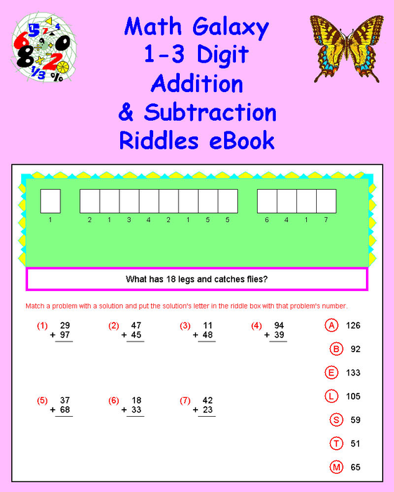 Math Galaxy 1-3 Digit Addition Subtraction Riddles eBook