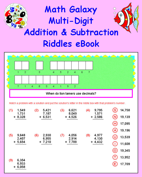 Math Galaxy Multi Digit Addition & Subtraction Riddles eBook