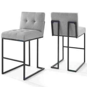 modway privy stainless steel upholstered fabric bar stool set of 2, black light gray